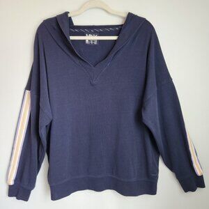Marc New York Performance Size 1X Navy Blue V-Neck Long Sleeve Stripe Hoodie